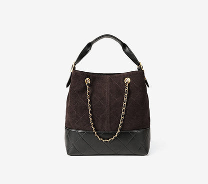 Quilted Suede Chain Bucket Bag