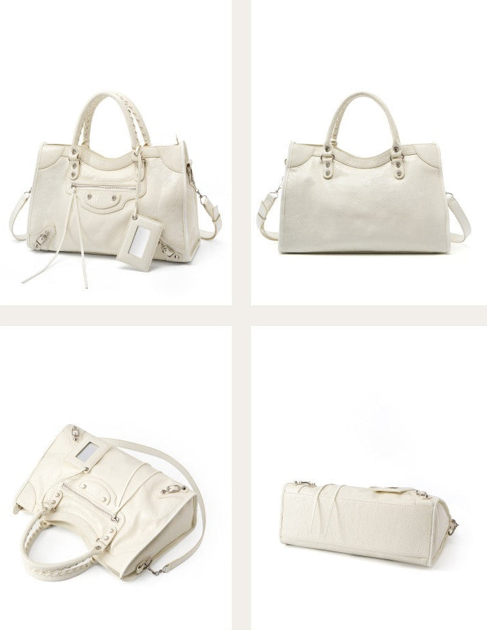 Crinkled Leather Rivet City Tote
