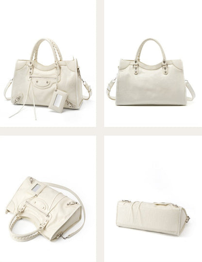 Crinkled Leather Rivet City Tote