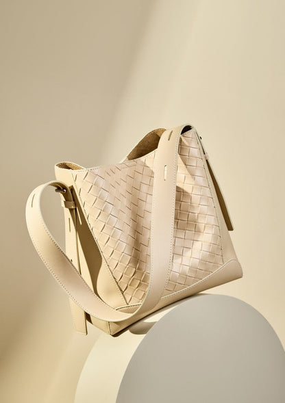 Woven Leather Bucket Shoulder Bag