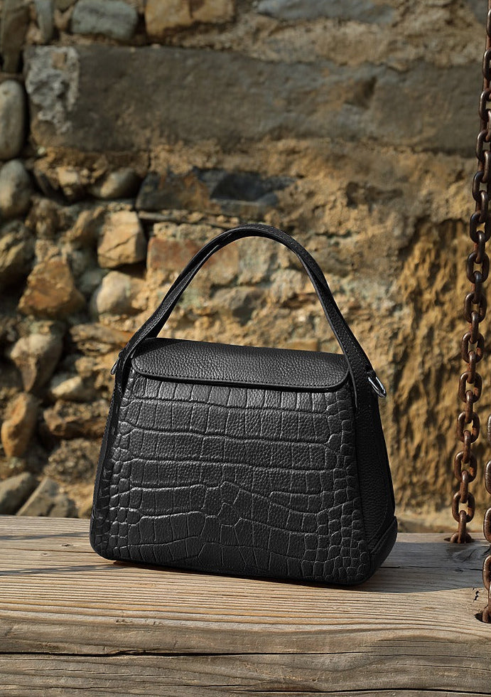 Crocodile Pattern Leather Flap Handbag