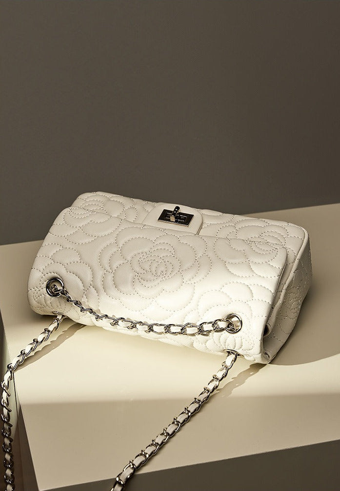 Floral Embroidered Leather Chain Bag