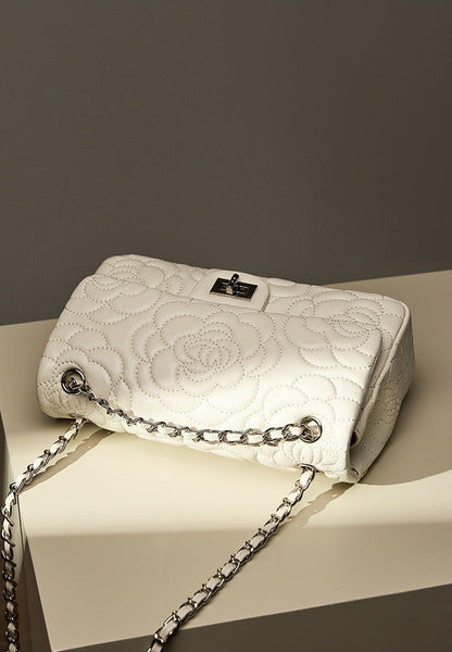 Floral Embroidered Leather Chain Bag