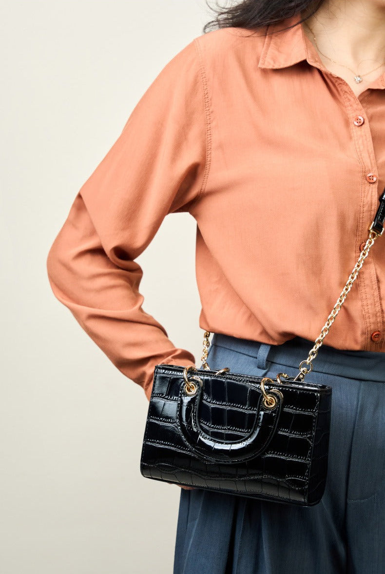 Crocodile Embossed Leather Handbag