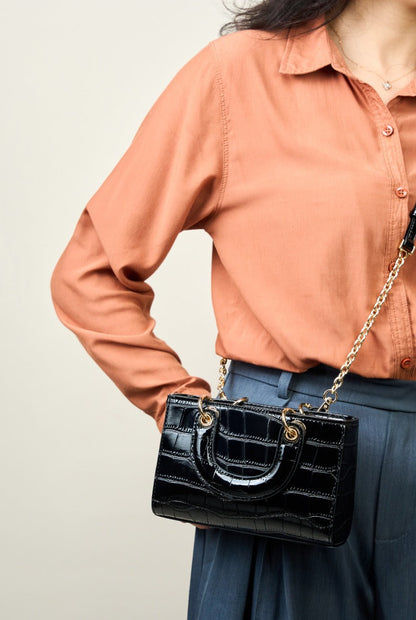 Crocodile Embossed Leather Handbag