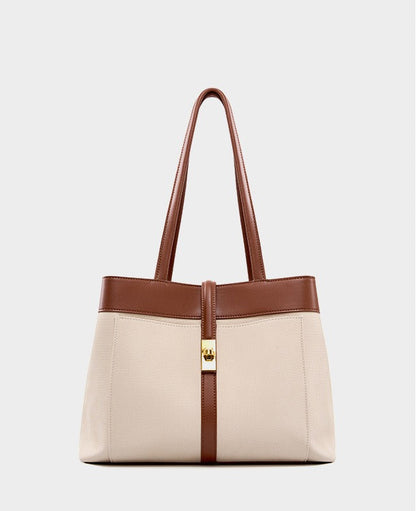Colorblock Woven Leather Tote Bag