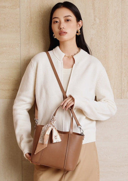 Silk Scarf Leather Tote Bag