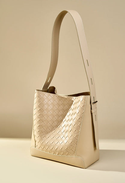 Woven Leather Bucket Shoulder Bag