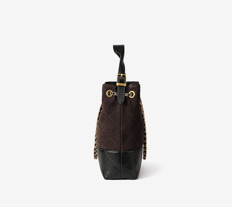 Quilted Suede Chain Bucket Bag