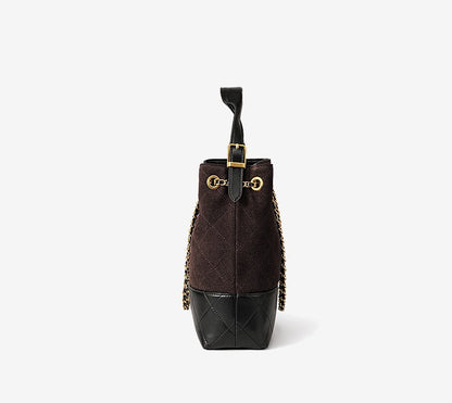 Quilted Suede Chain Bucket Bag