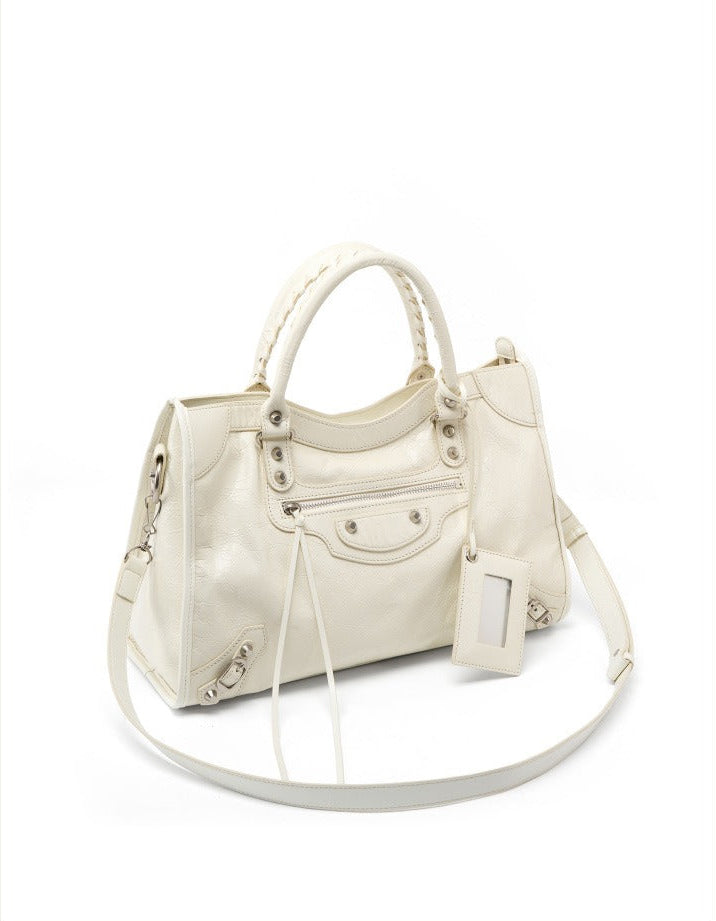 Crinkled Leather Rivet City Tote