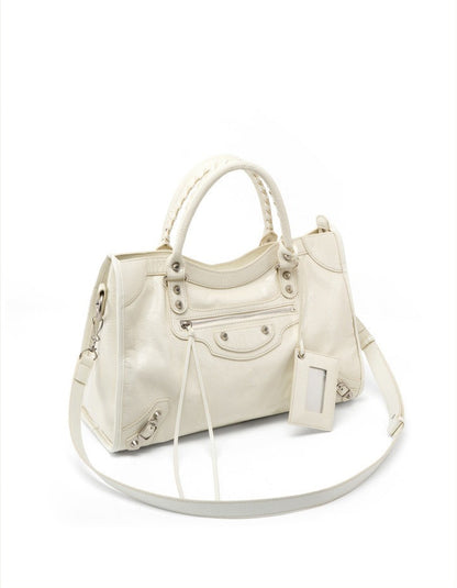 Crinkled Leather Rivet City Tote