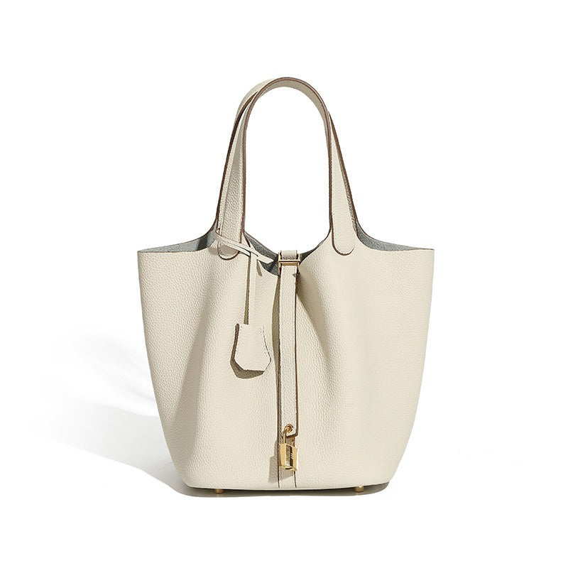 Genuine Leather Luxe Bucket Tote Bag