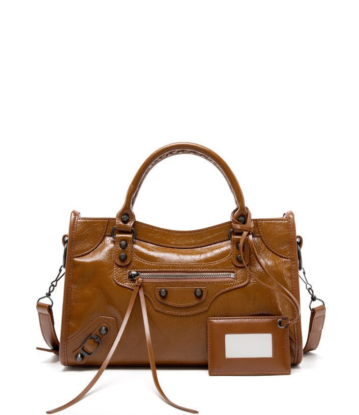 Crinkled Leather Rivet City Tote