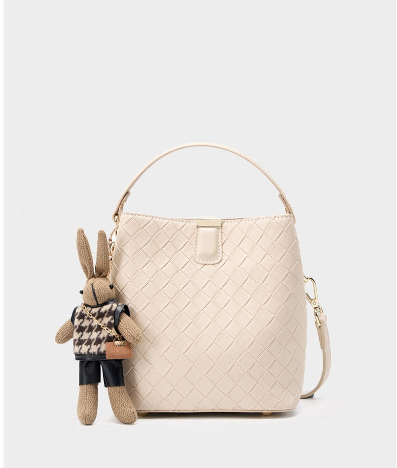 Woven Leather Compact Bucket Bag