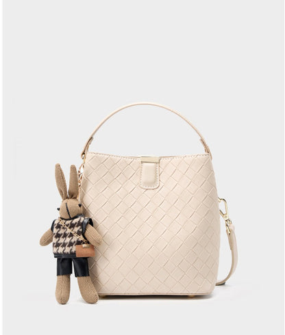 Woven Leather Compact Bucket Bag