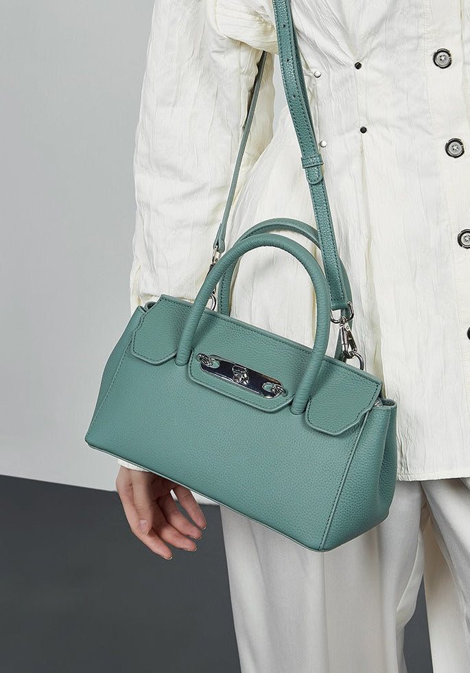 Textured Leather Twist Lock Handbag