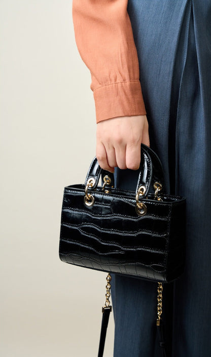 Crocodile Embossed Leather Handbag