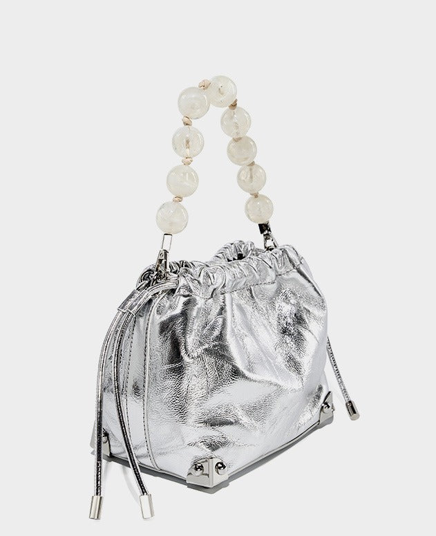 Chic Metallic Leather Drawstring Bag