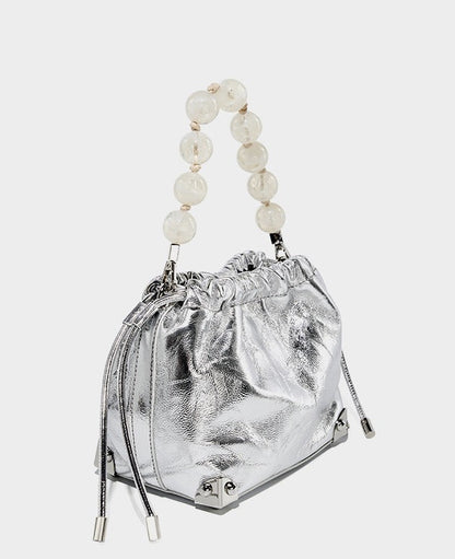 Chic Metallic Leather Drawstring Bag
