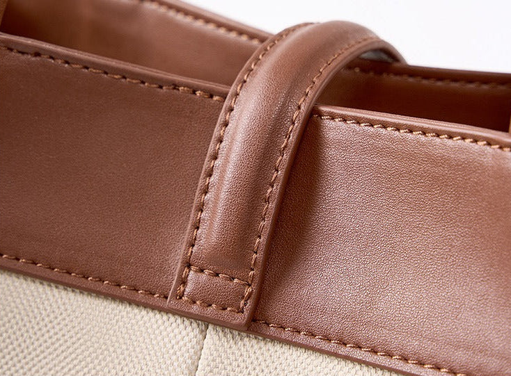 Colorblock Woven Leather Tote Bag