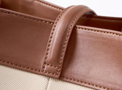 Colorblock Woven Leather Tote Bag