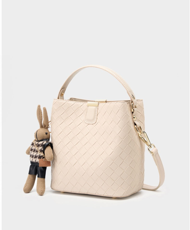 Woven Leather Compact Bucket Bag