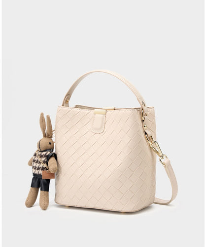 Woven Leather Compact Bucket Bag