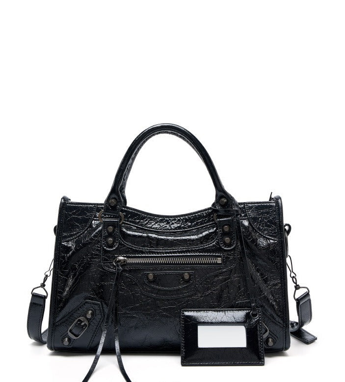 Crinkled Leather Rivet City Tote