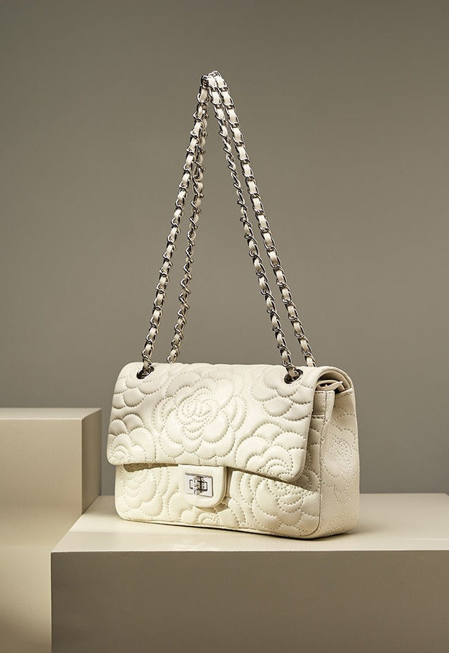 Floral Embroidered Leather Chain Bag