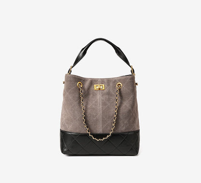 Quilted Suede Chain Bucket Bag
