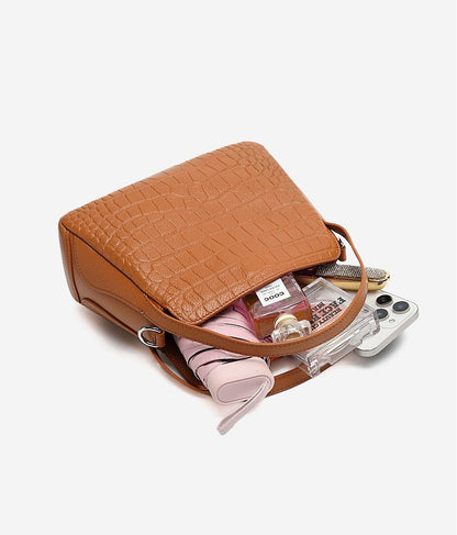 Crocodile Pattern Leather Flap Handbag