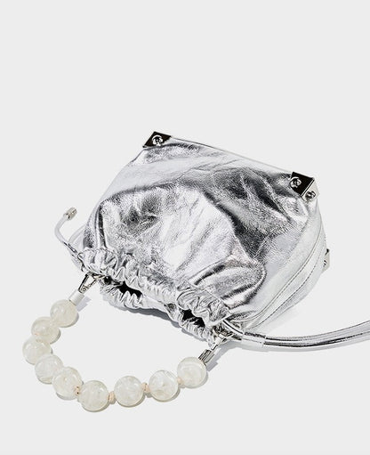 Chic Metallic Leather Drawstring Bag