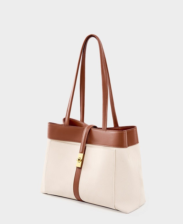 Colorblock Woven Leather Tote Bag