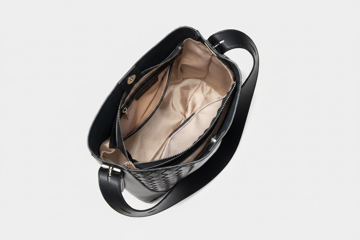 Woven Leather Bucket Shoulder Bag
