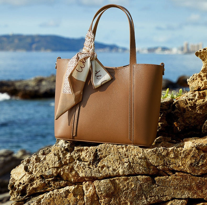 Silk Scarf Leather Tote Bag