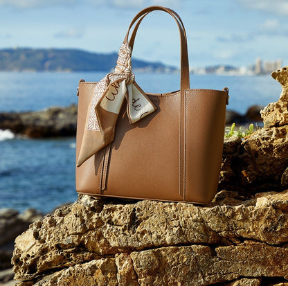 Silk Scarf Leather Tote Bag