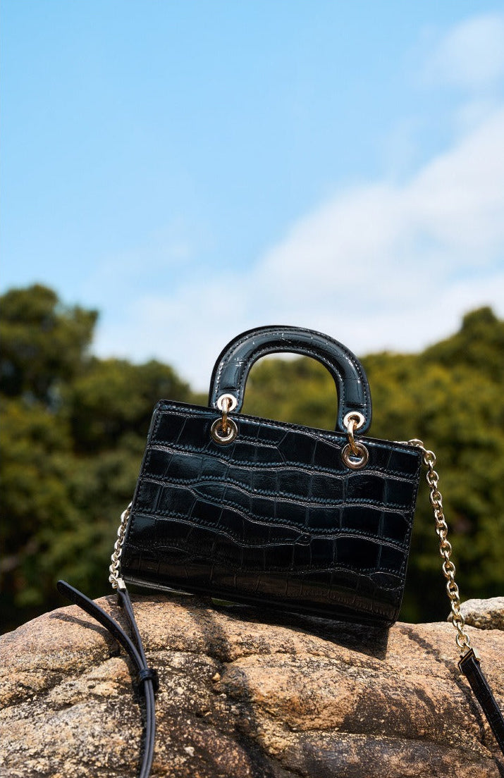 Crocodile Embossed Leather Handbag
