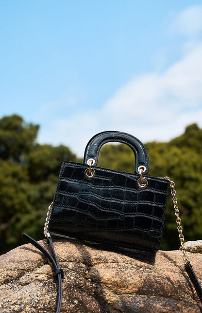Crocodile Embossed Leather Handbag