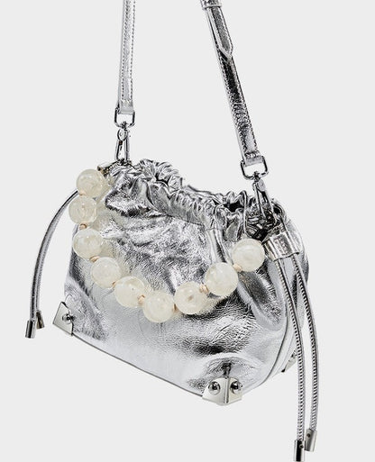 Chic Metallic Leather Drawstring Bag