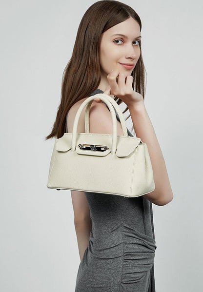 Textured Leather Twist Lock Handbag