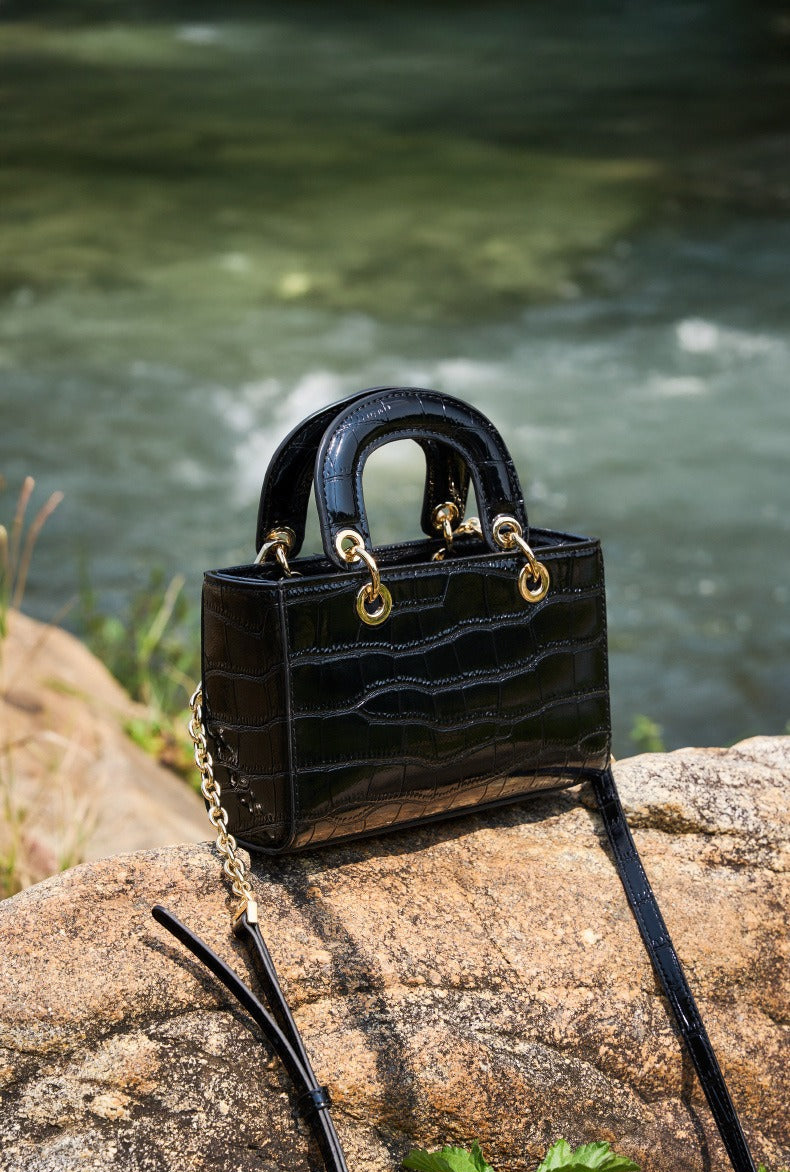 Crocodile Embossed Leather Handbag