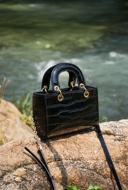 Crocodile Embossed Leather Handbag