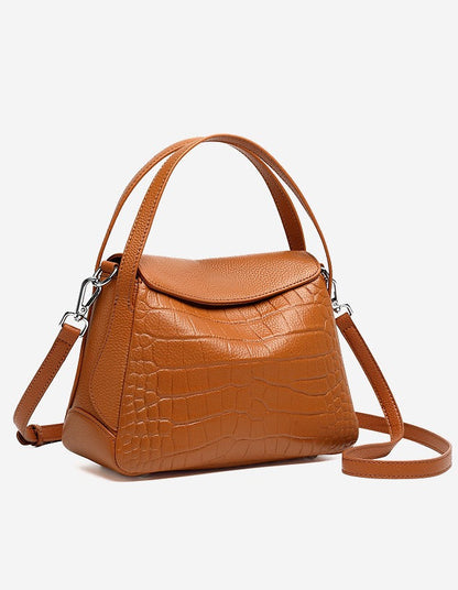 Crocodile Pattern Leather Flap Handbag