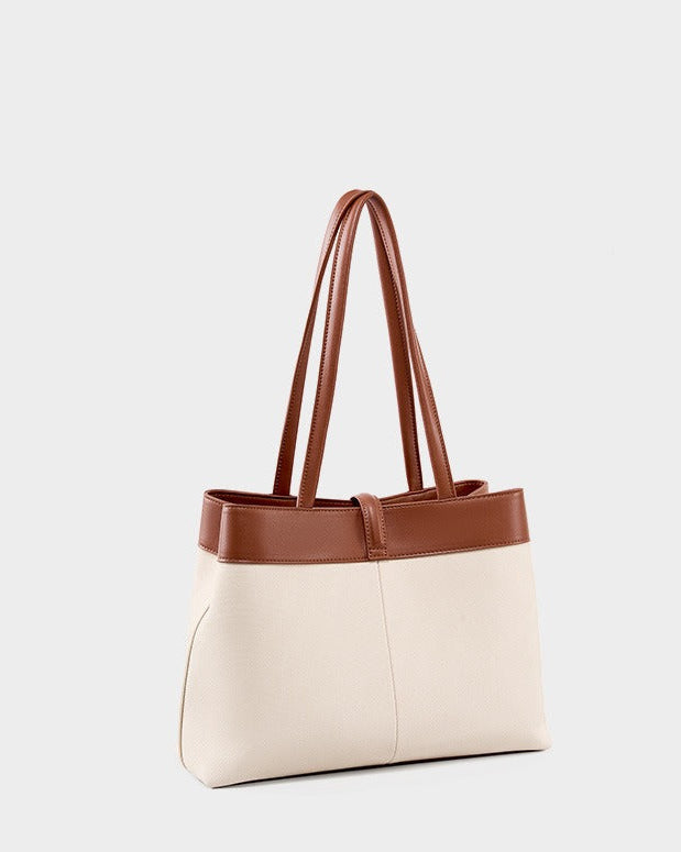 Colorblock Woven Leather Tote Bag
