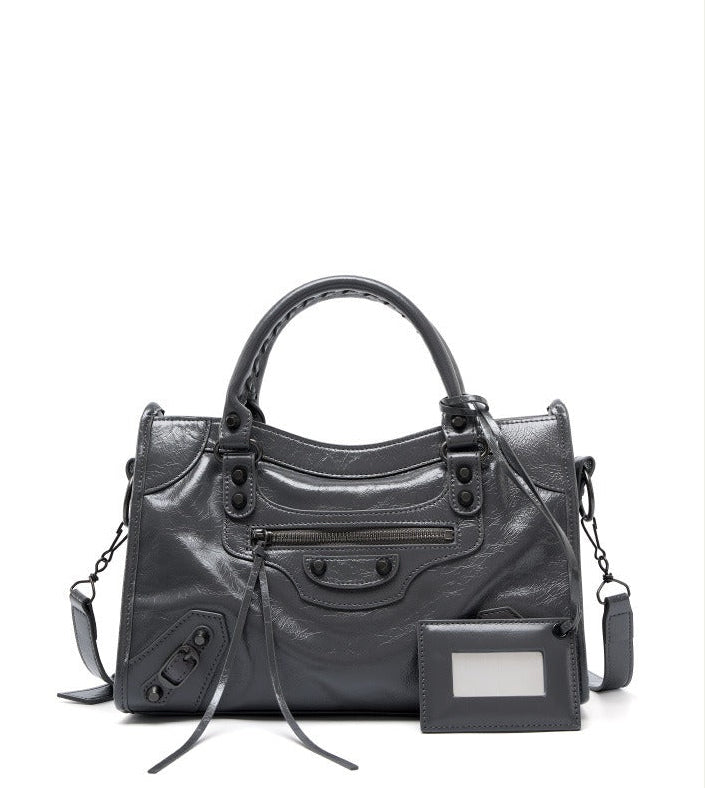 Crinkled Leather Rivet City Tote