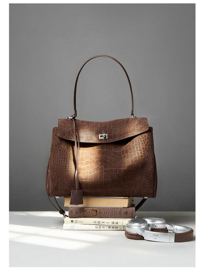 Textured Suede Shoulder Flap Bag