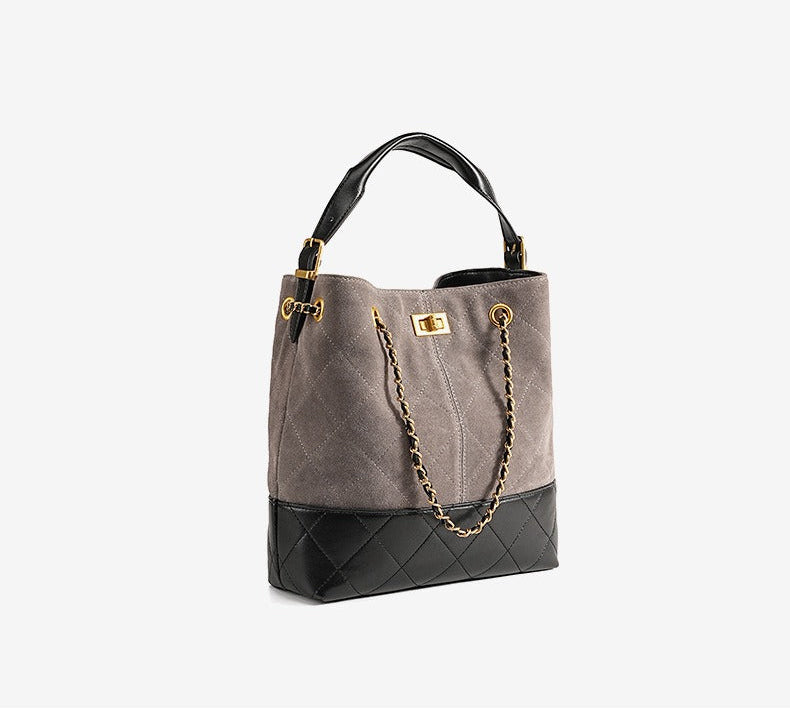Quilted Suede Chain Bucket Bag