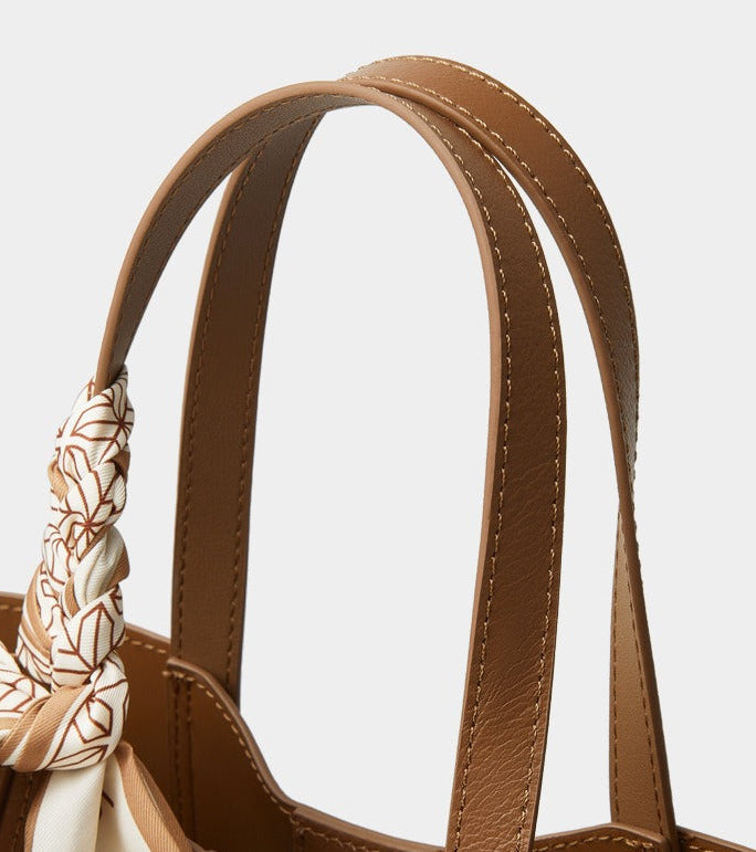 Silk Scarf Leather Tote Bag
