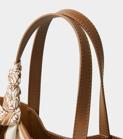 Silk Scarf Leather Tote Bag